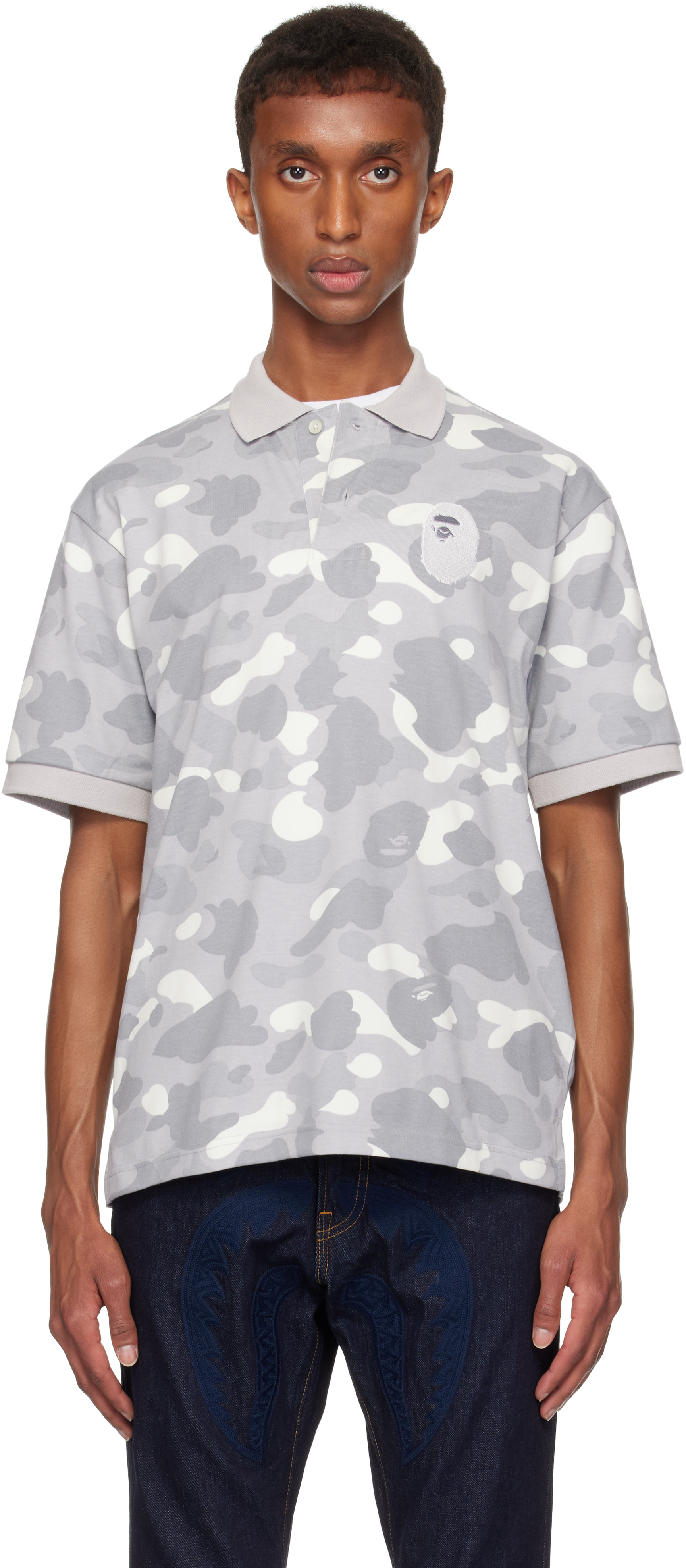 Shop Bape Gray City Camo Large Ape Head Relaxed Fit Polo