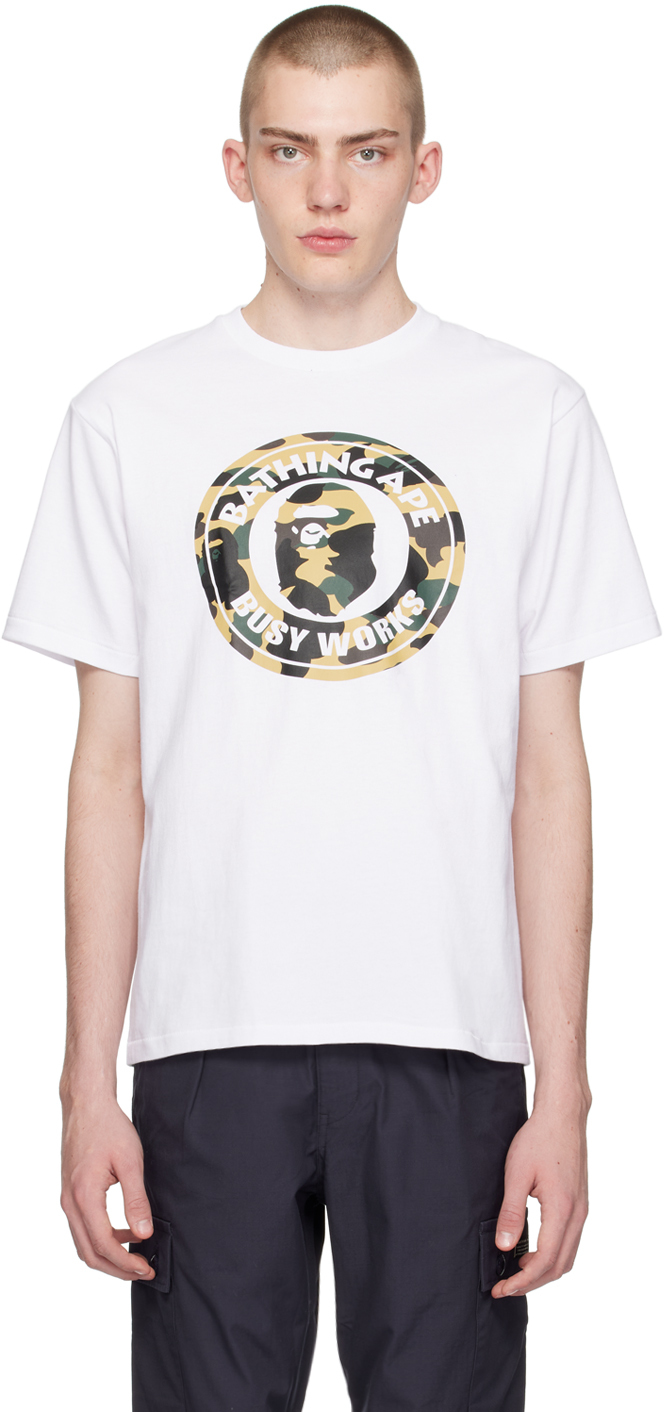 BAPE: White 1st Camo 'Busy Works' T-Shirt | SSENSE