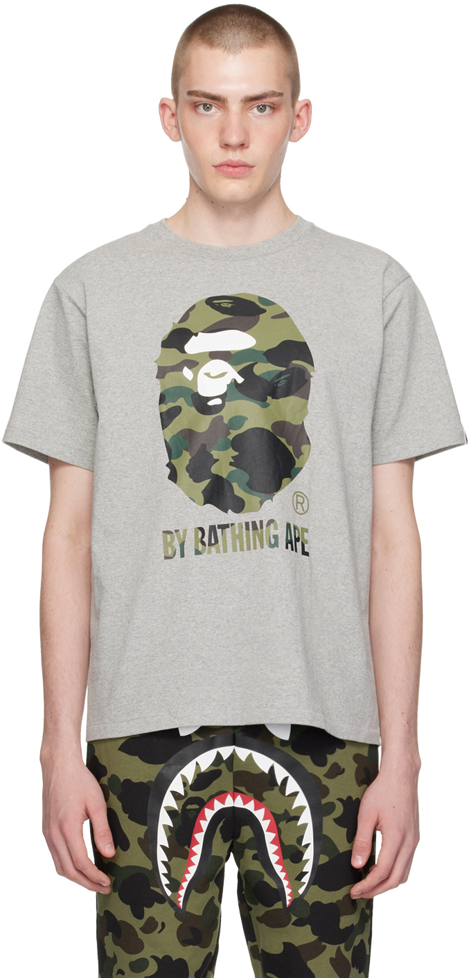 Shop Bape Gray 1st Camo T-shirt In Gray X Green
