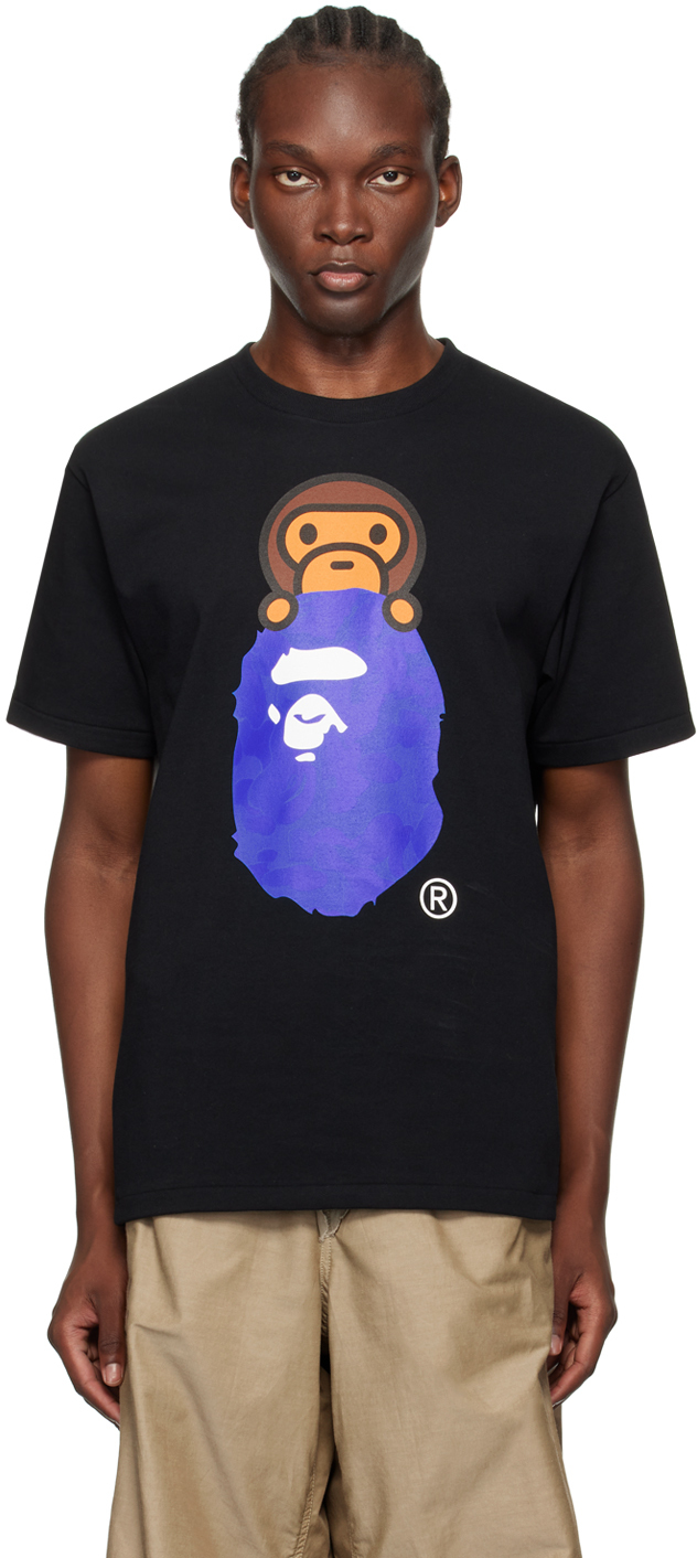 BAPE: Black Ink Camo Milo On Ape Head T-Shirt | SSENSE