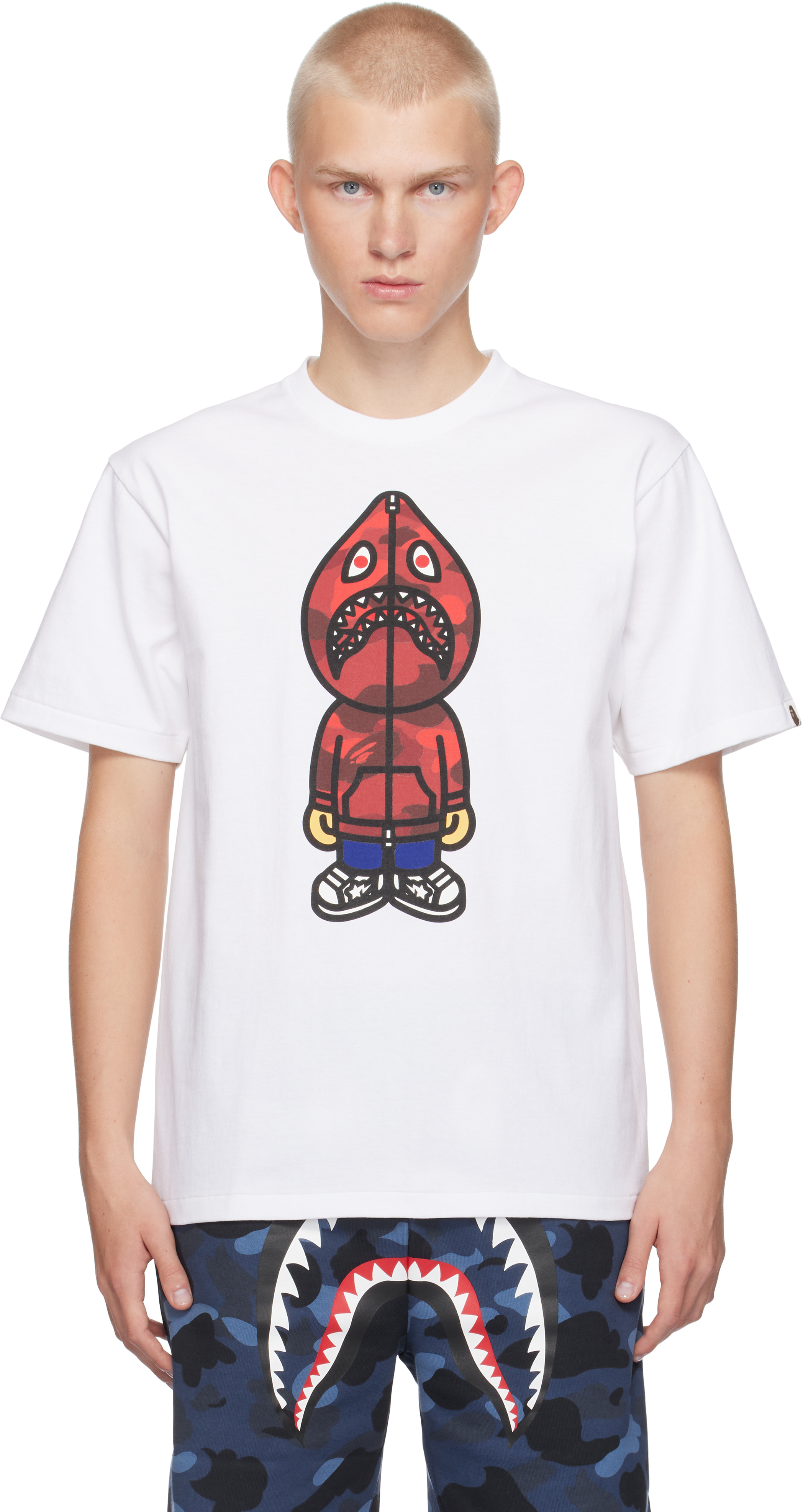 Shop Bape White Camo Classic Milo Shark T-shirt In White X Red