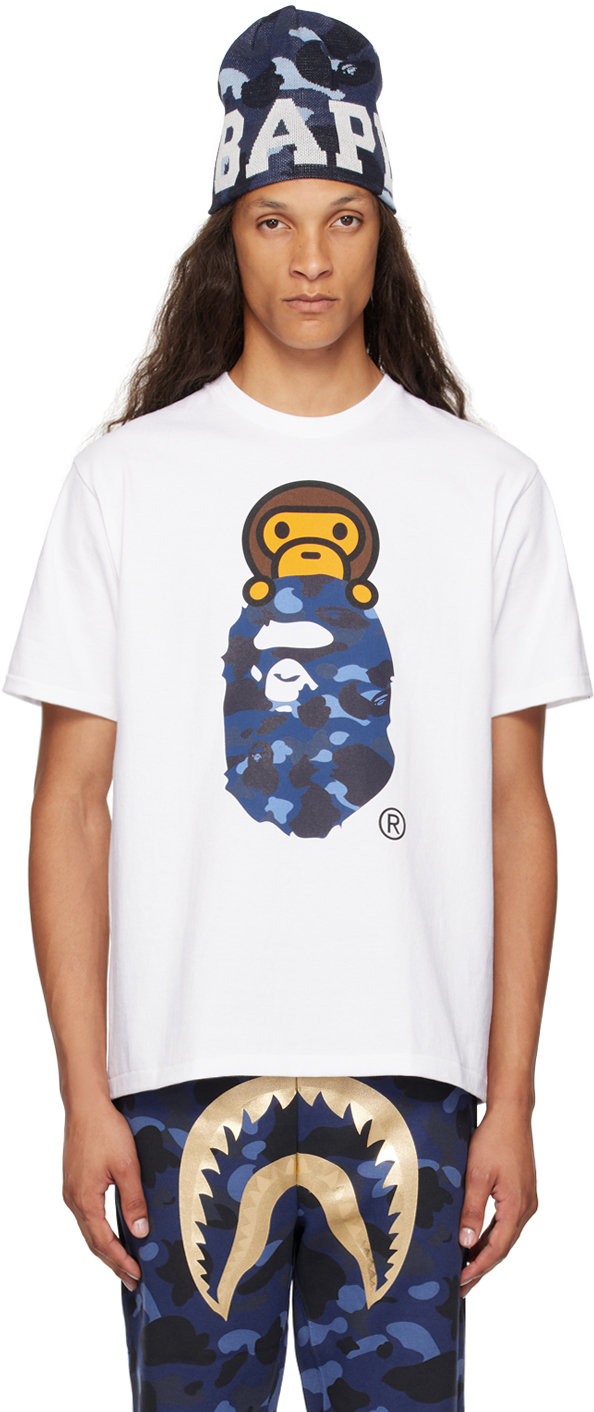 BAPE White Color Camo Milo On Ape Head T Shirt SSENSE