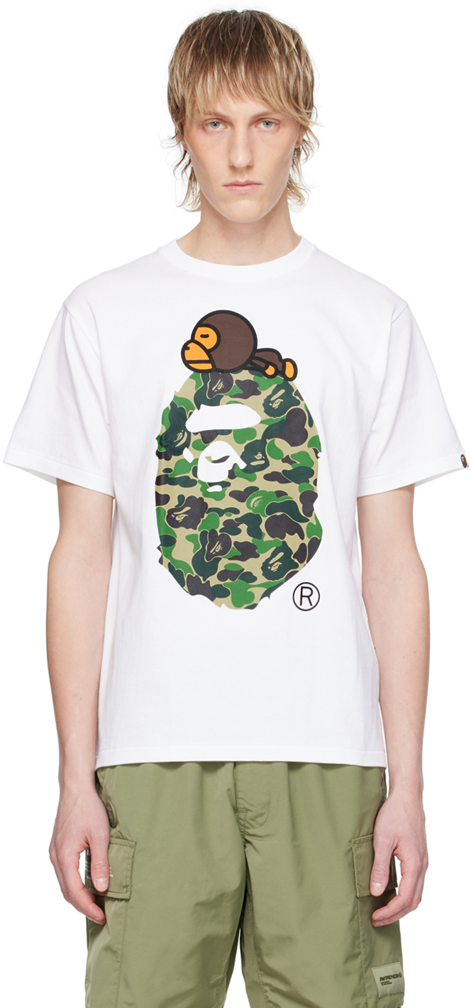 Shop Bape White Abc Camo Milo On Big Ape T-shirt In White X Green