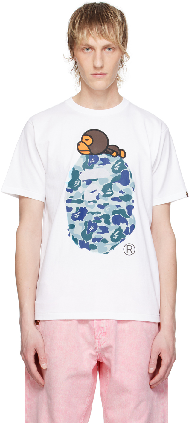 Shop Bape White Abc Camo Milo On Big Ape T-shirt In White X Blue