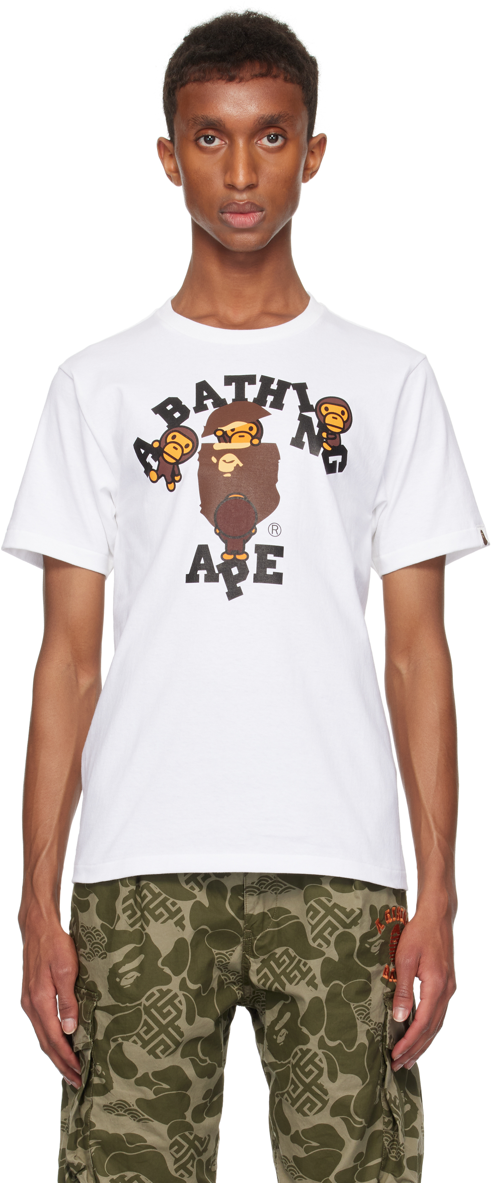 Shop Bape White College Milo T-shirt