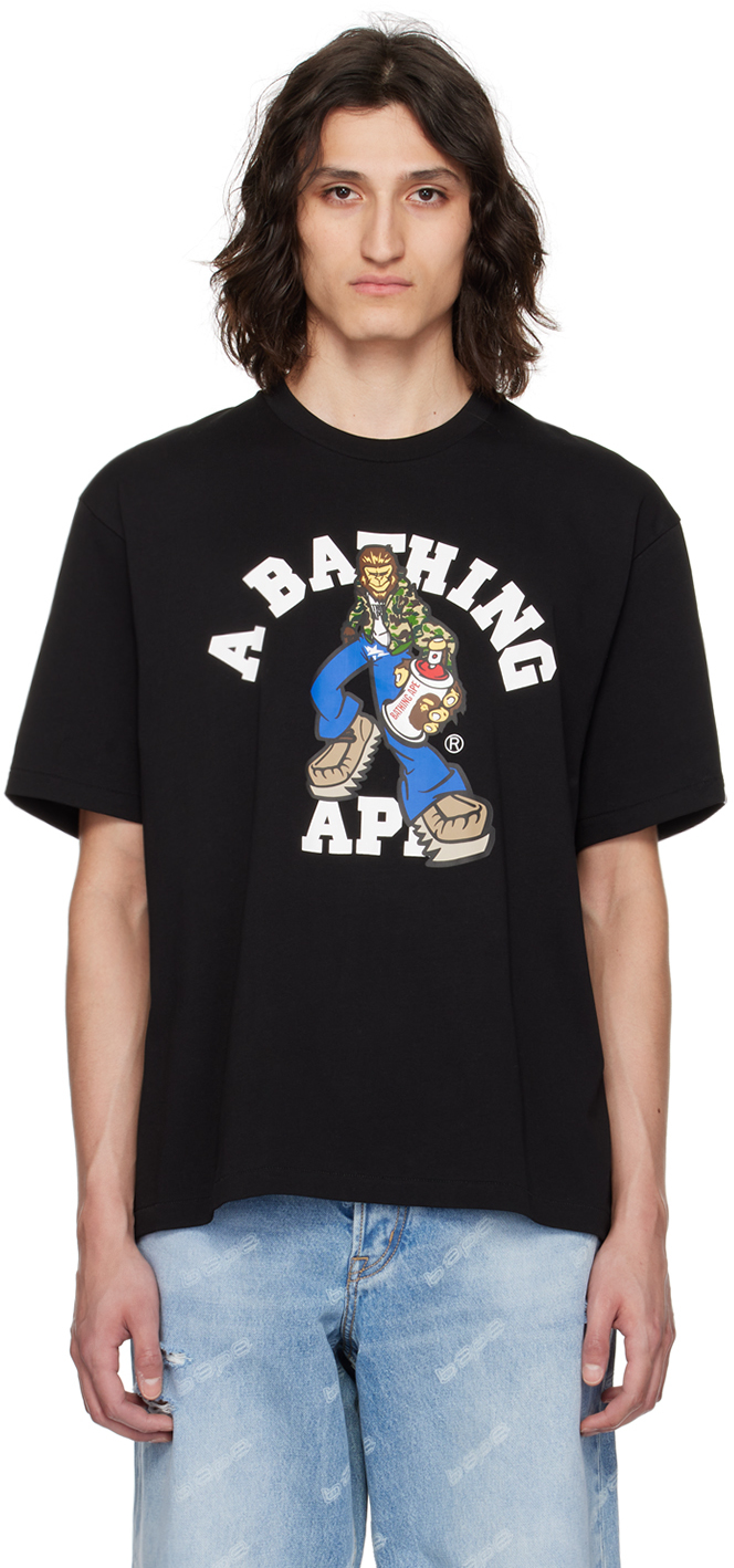 Bape Black Graffiti Character College T-shirt