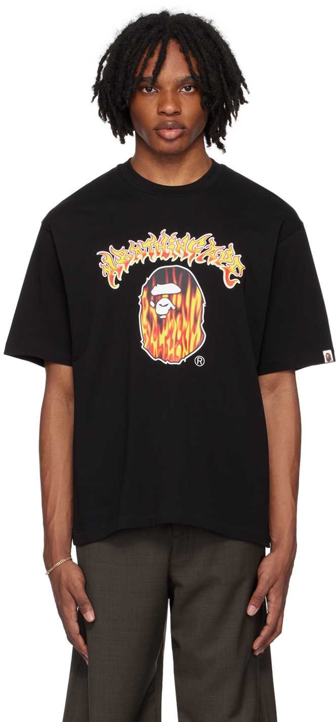 Shop Bape Black Mad Flame Ape Head T-shirt
