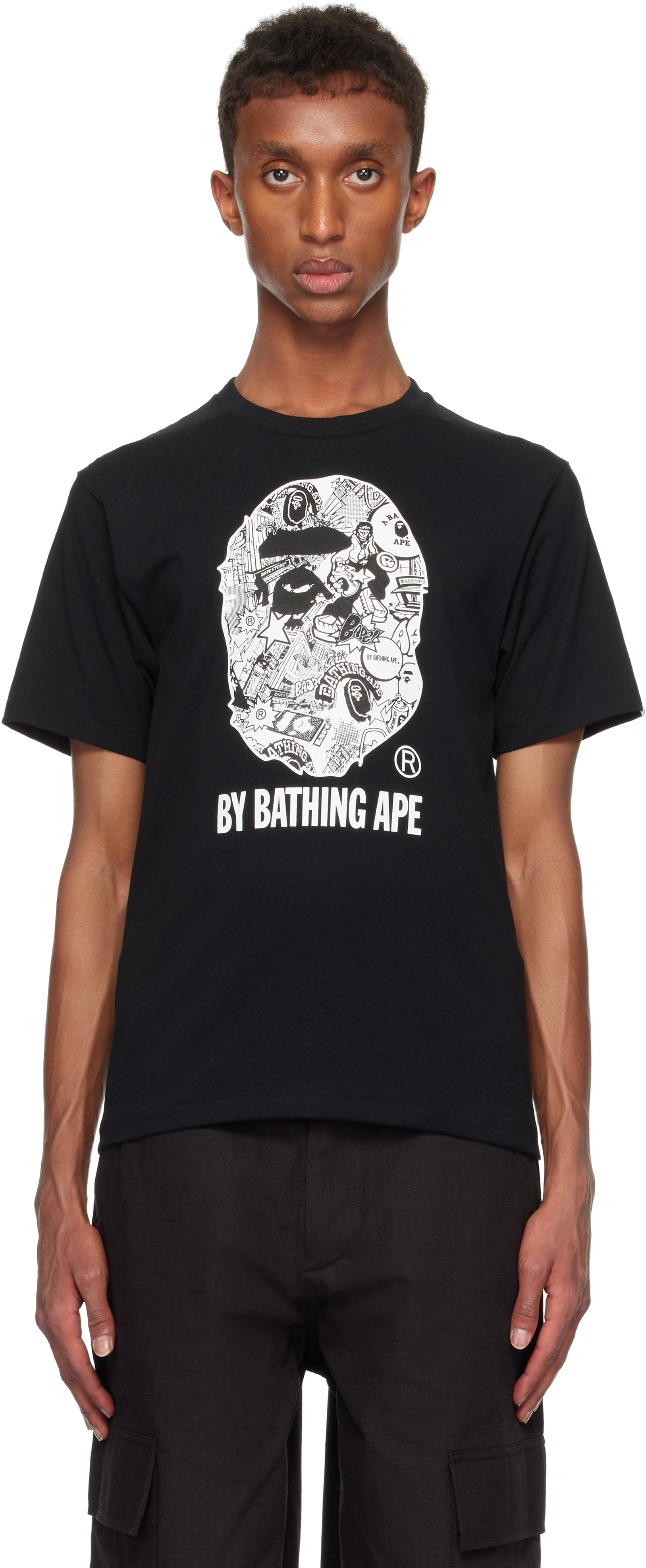 Black Comic Art Ape Head T-shirt