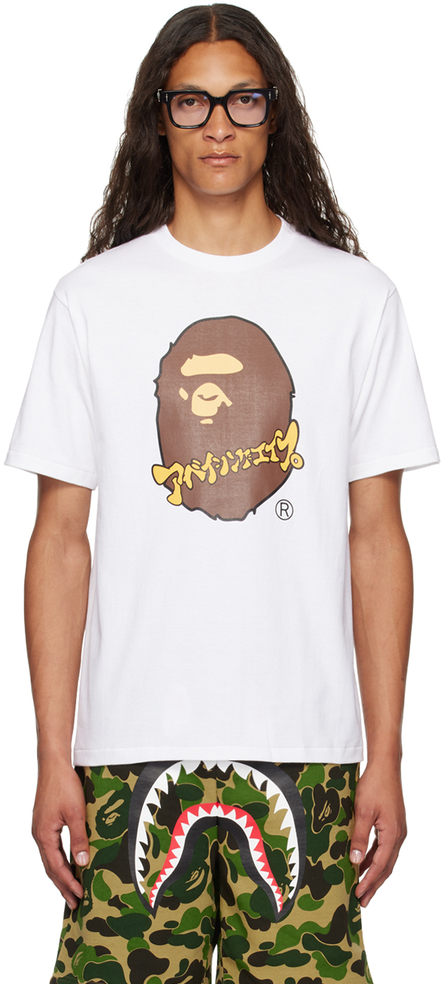 Shop Bape White Katakana Ape Head T-shirt