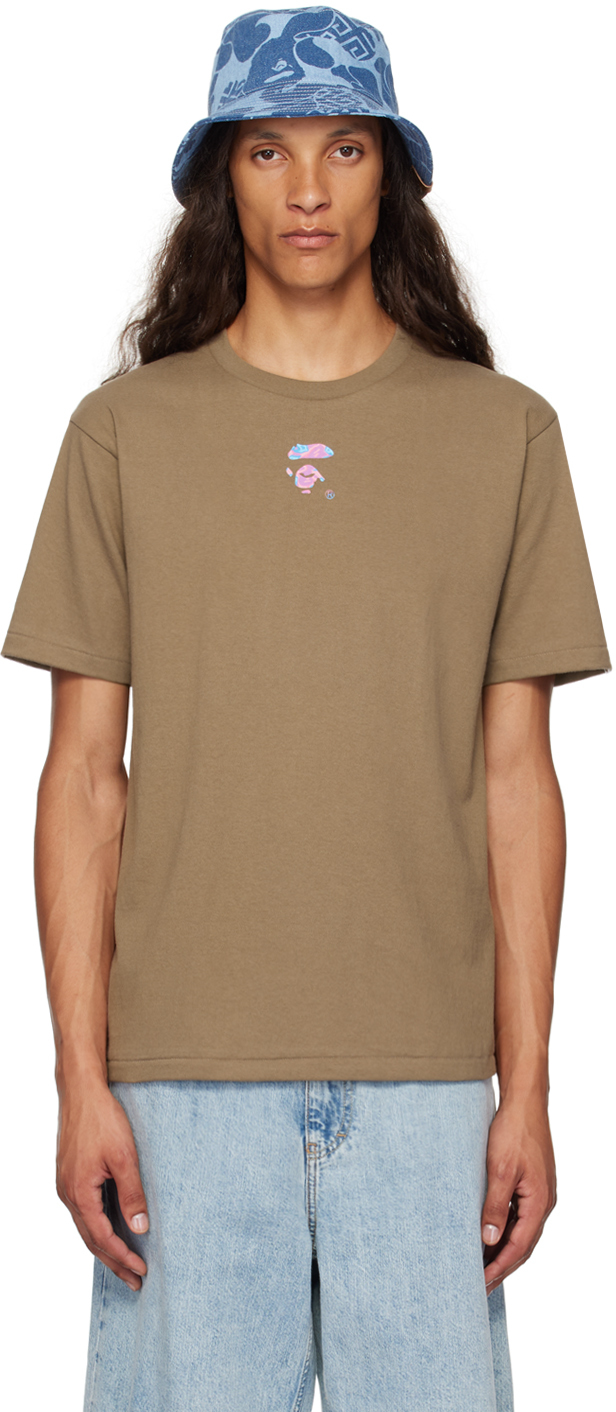 Shop Bape Brown Liquid Camo Small Ape Face T-shirt