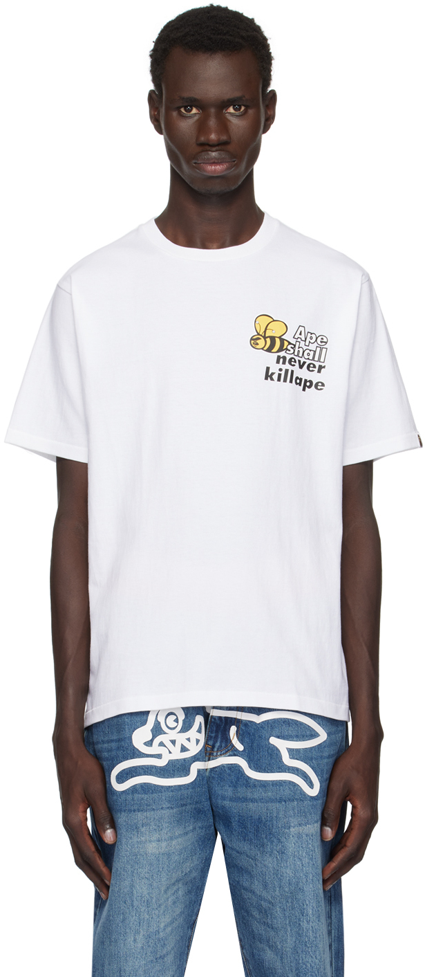 Shop Bape White Asnka Bee Logo T-shirt