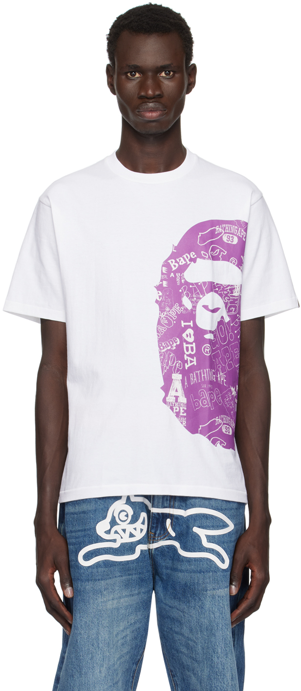 Shop Bape White Comic Art Big Ape Head T-shirt In White X Purple