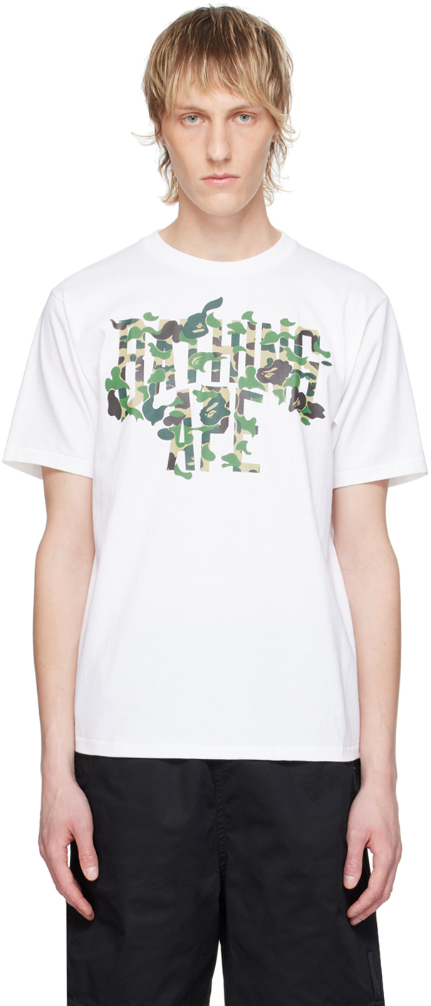 Shop Bape White Abc Camo Rebuild Nyc T-shirt In White X Green