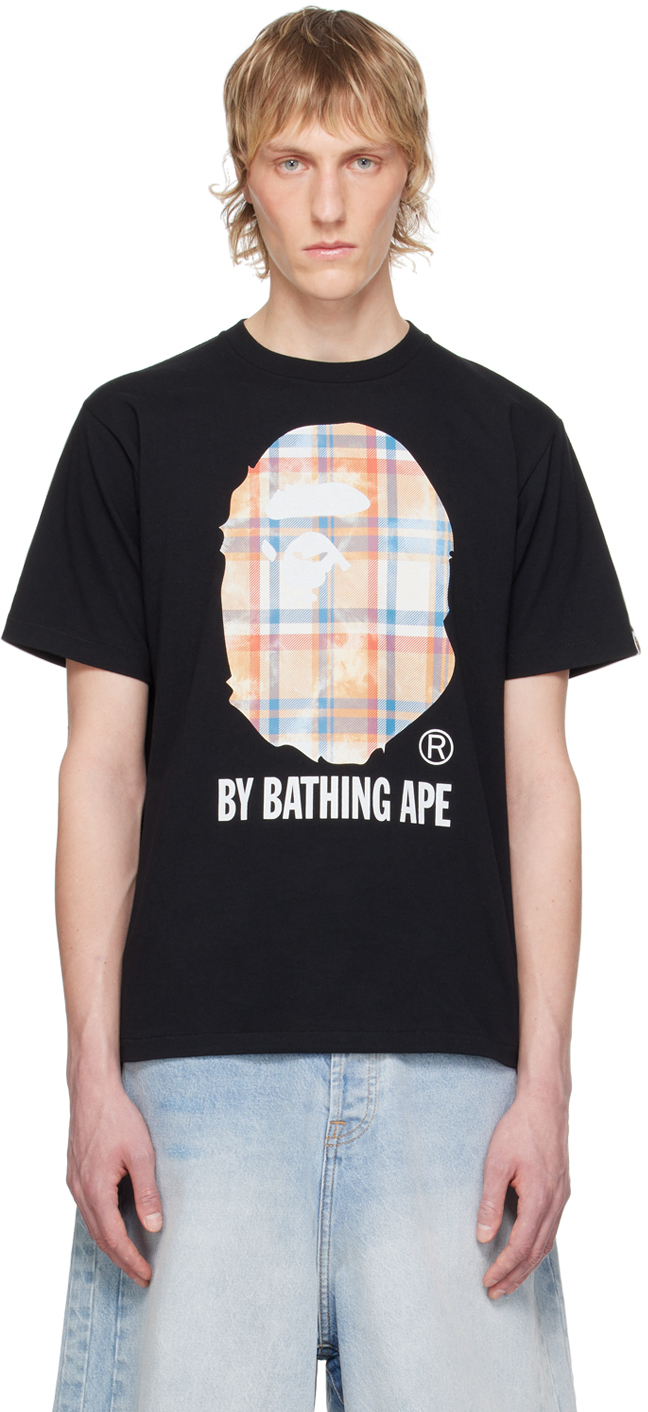 BAPE: Black Bleached Bape Check T-Shirt | SSENSE Canada