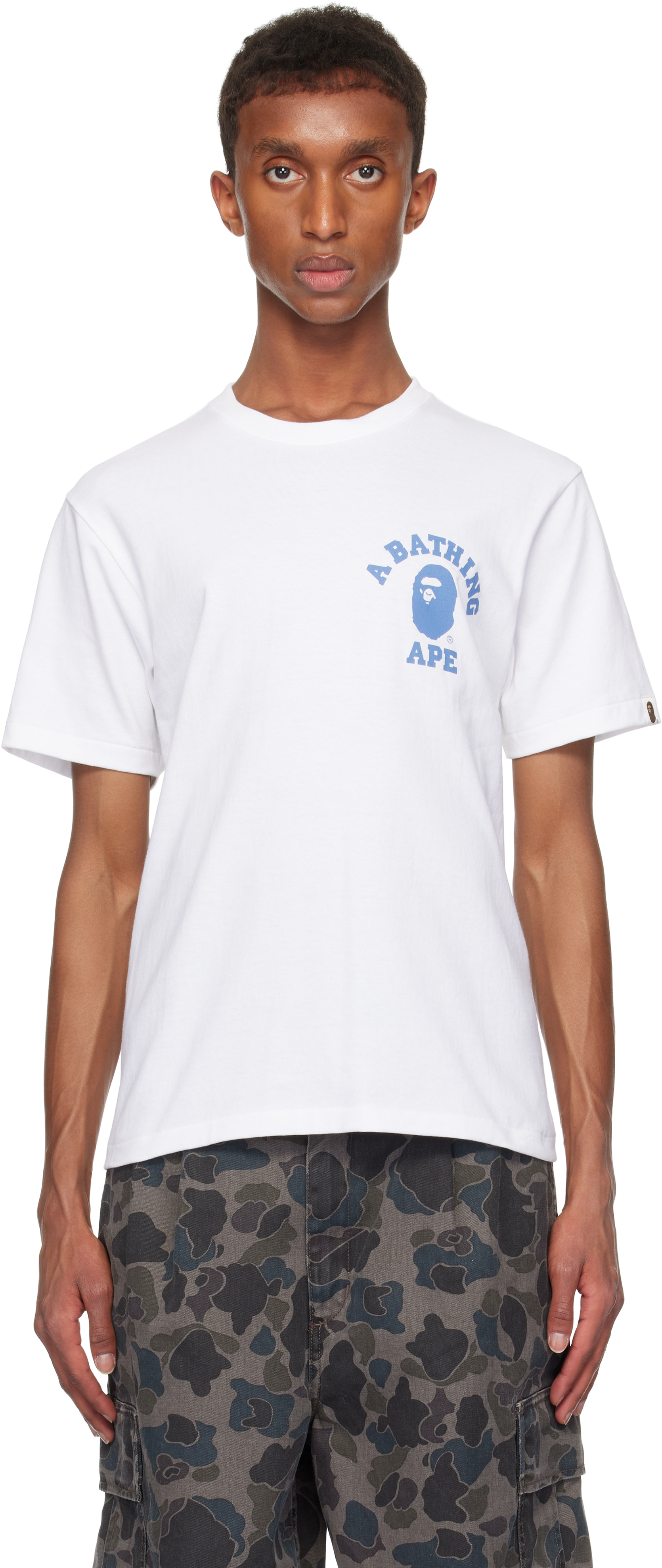 Shop Bape White Color Camo College 'ats' T-shirt