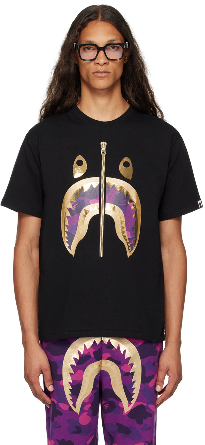 BAPE: Black Color Camo Shark T-Shirt | SSENSE