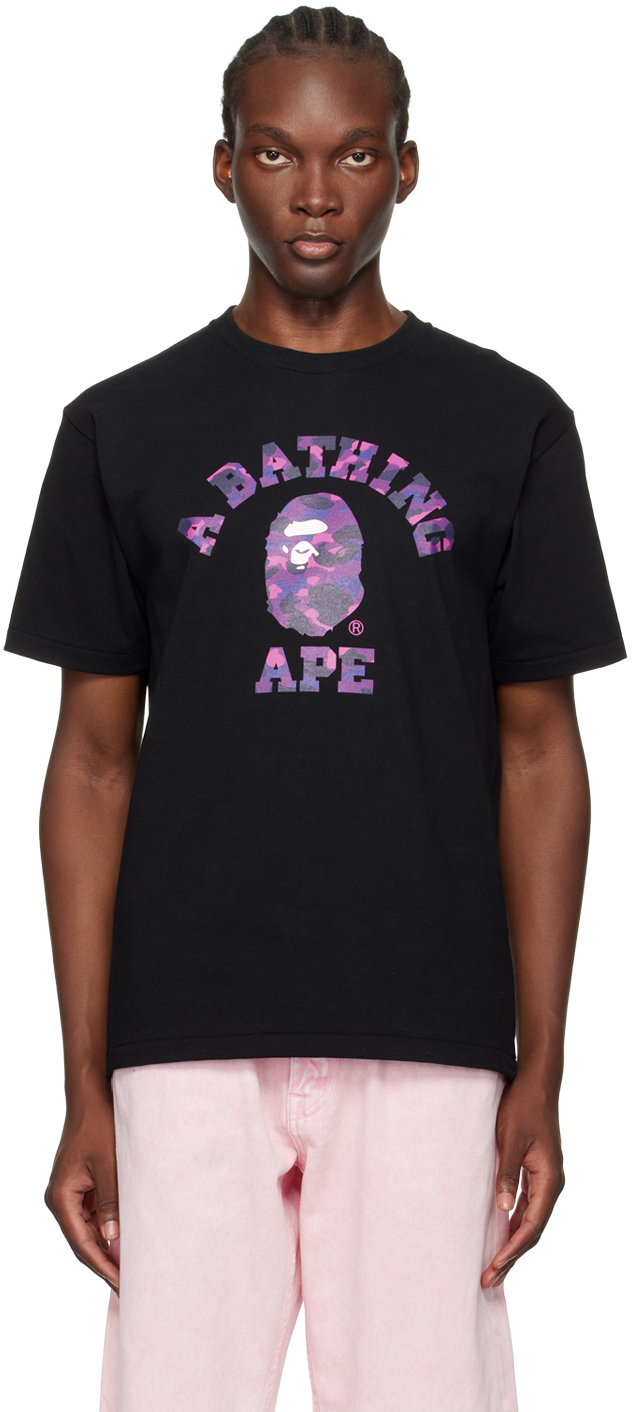 BAPE: Black Color Camo College T-Shirt | SSENSE