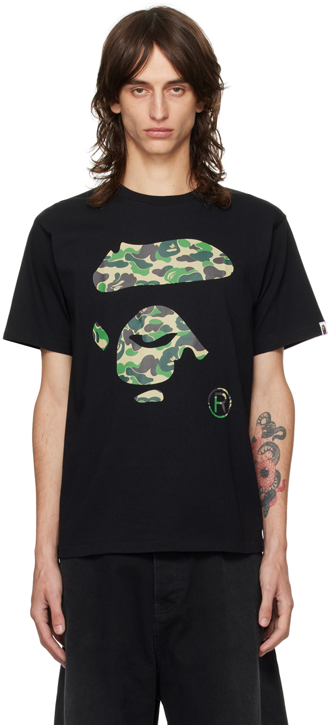 Shop Bape Black Abc Camo Ape Face T-shirt In Black X Green