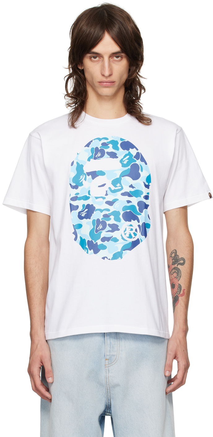 BAPE White Blue ABC Camo Big Ape T Shirt SSENSE