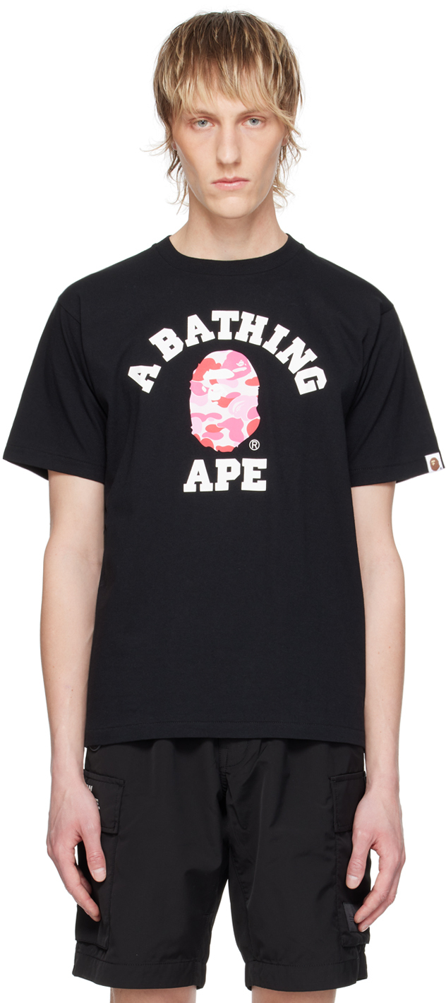 Shop Bape Black Abc Camo College T-shirt In Black X Pink