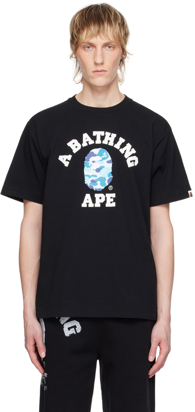 Shop Bape Black Abc Camo College T-shirt In Black X Blue