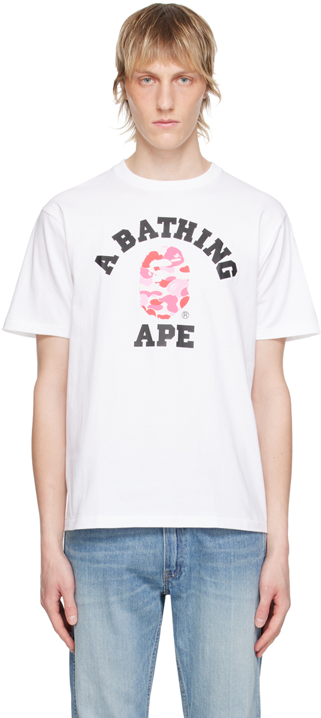 Shop Bape White Camo College T-shirt In White X Pink