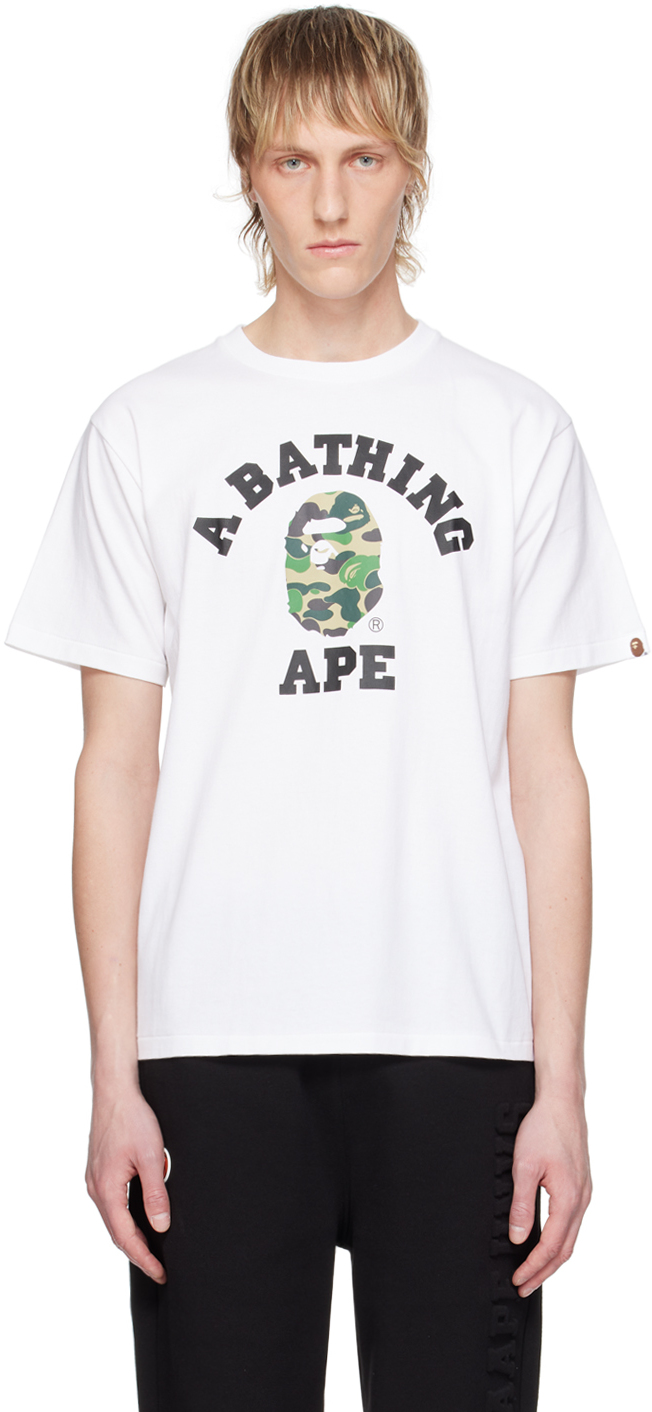 Bape White Abc Camo College T-shirt In White X Green