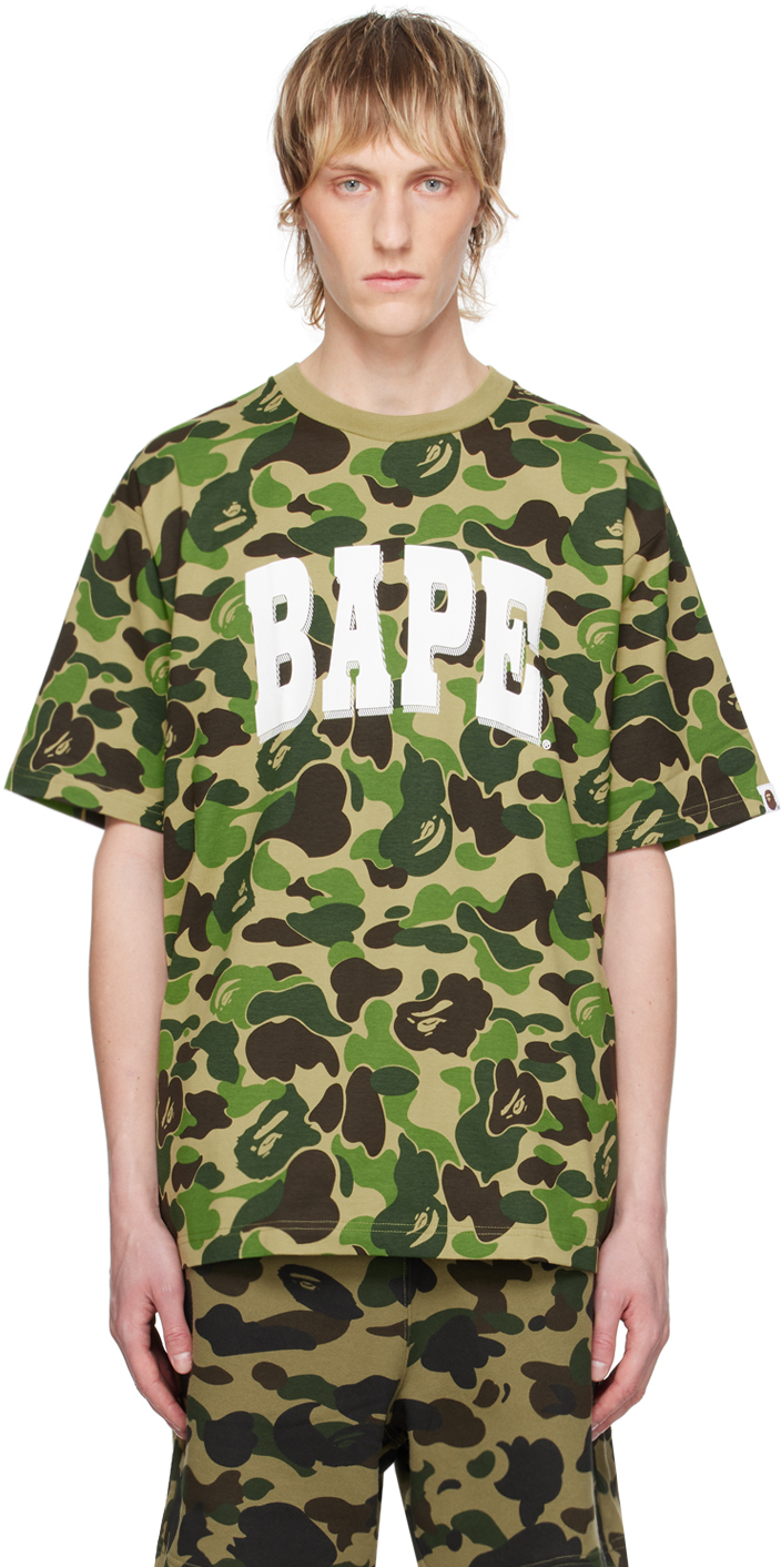 Shop Bape Khaki Abc Camo T-shirt In Green