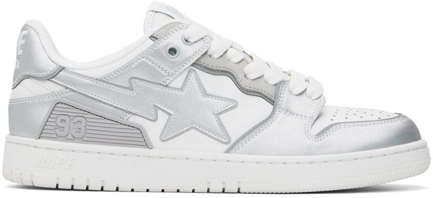 Shop Bape White & Silver Sk8 Sta #4 Sneakers