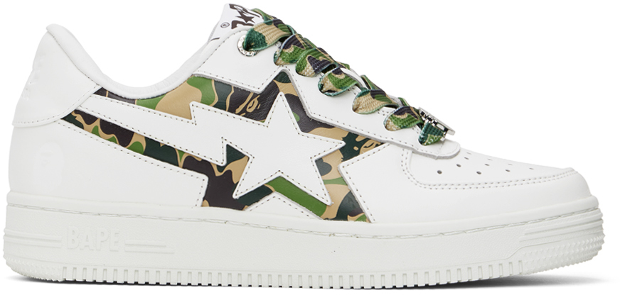 Shop Bape White Sta Icon Abc Camo Sneakers In Green