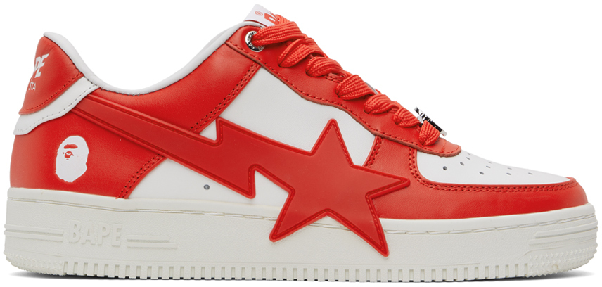 Shop Bape Red & White Sta Os Sneakers