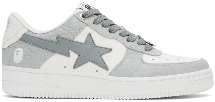 Shop Bape White & Gray Sta #4 M1 Sneakers