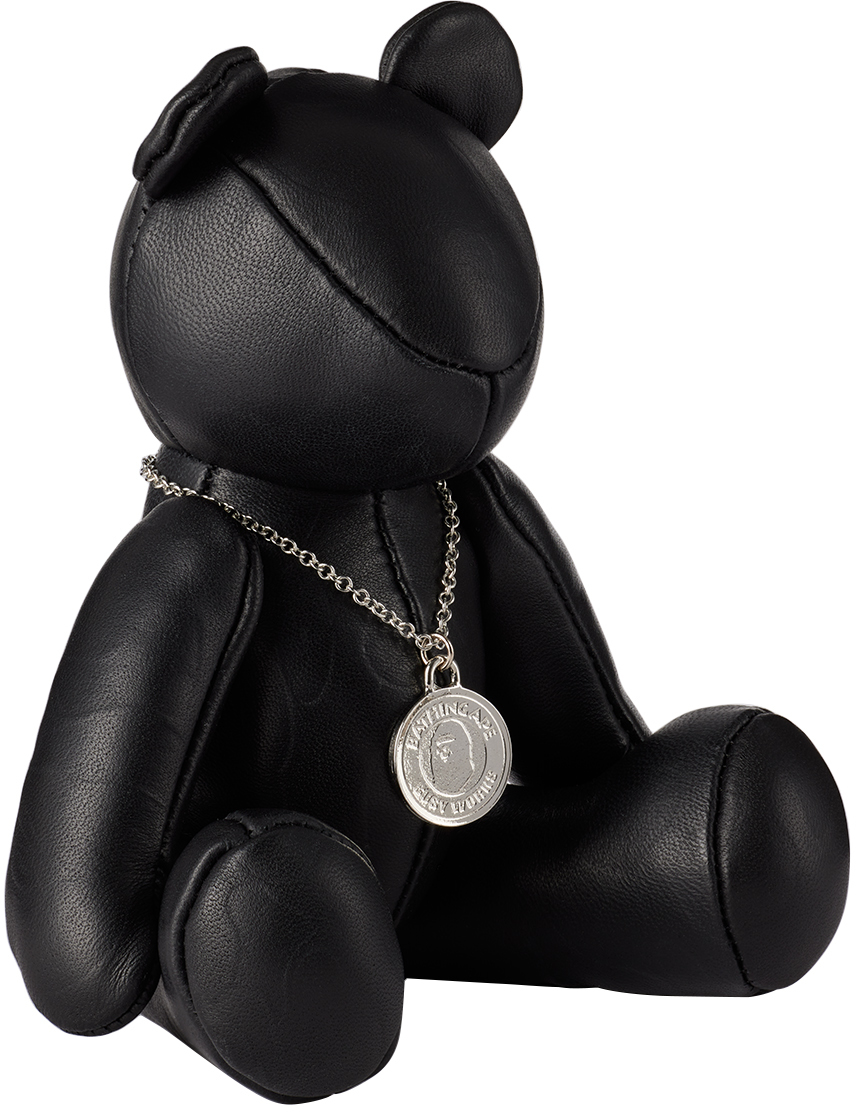 Bape Black Solid Camo Leather Bear Plush Toy In Black