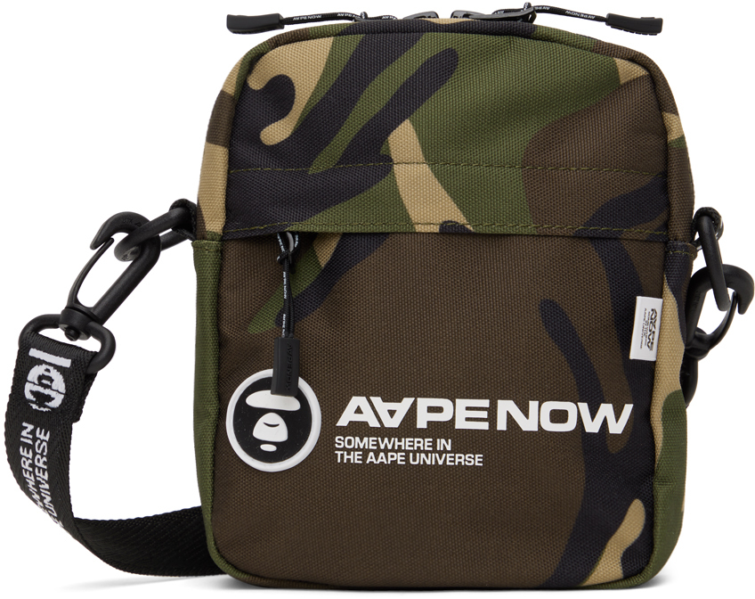 Shop Aape By A Bathing Ape Green Moonface Patch Camo Crossbody Bag In Grz Green (multi)