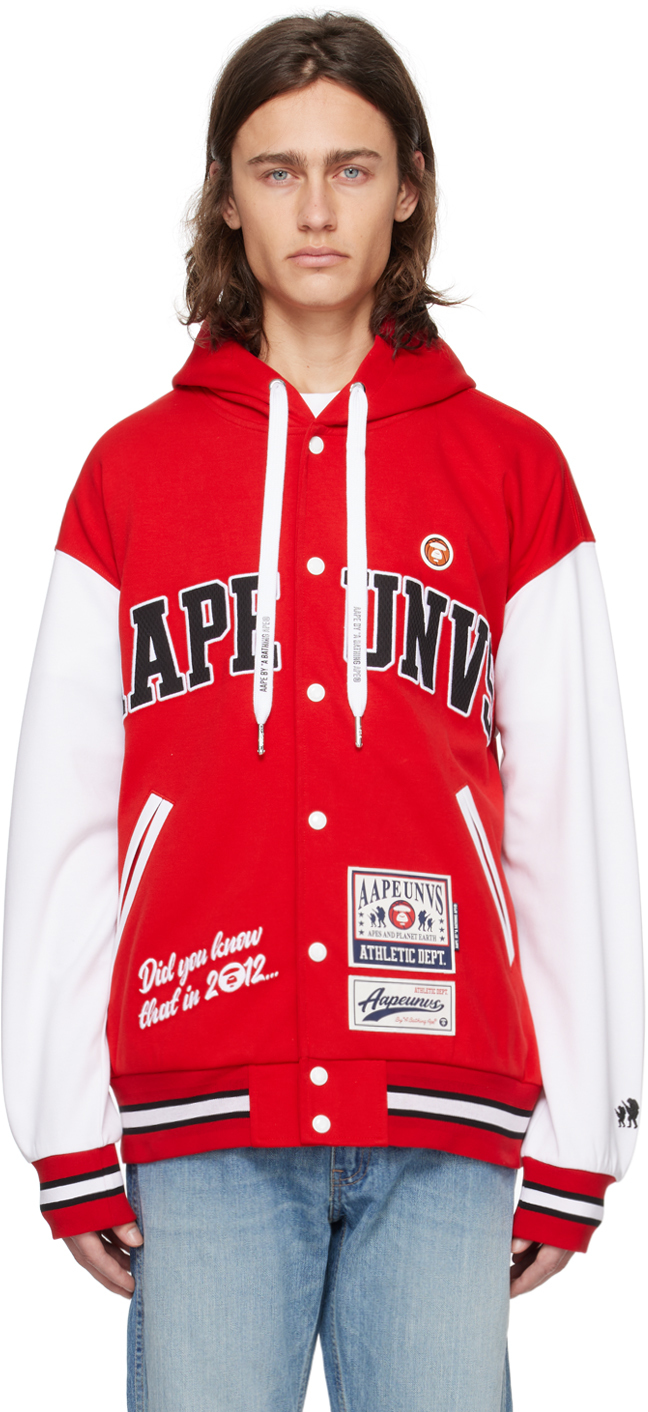 Aape By A Bathing Ape Logo-appliqué Hooded Bomber Jacket In Rdl Light Red