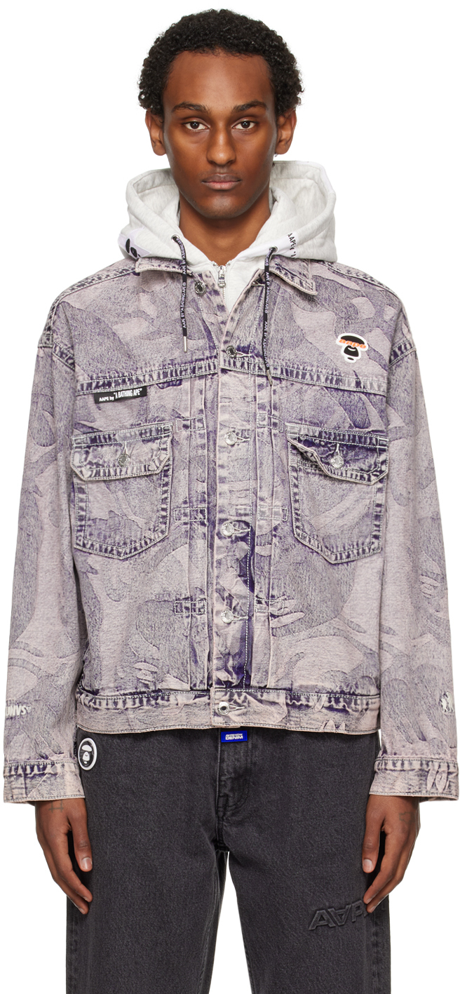 Aape By A Bathing Ape Double-layer Hooded Denim Jacket In Multicolour