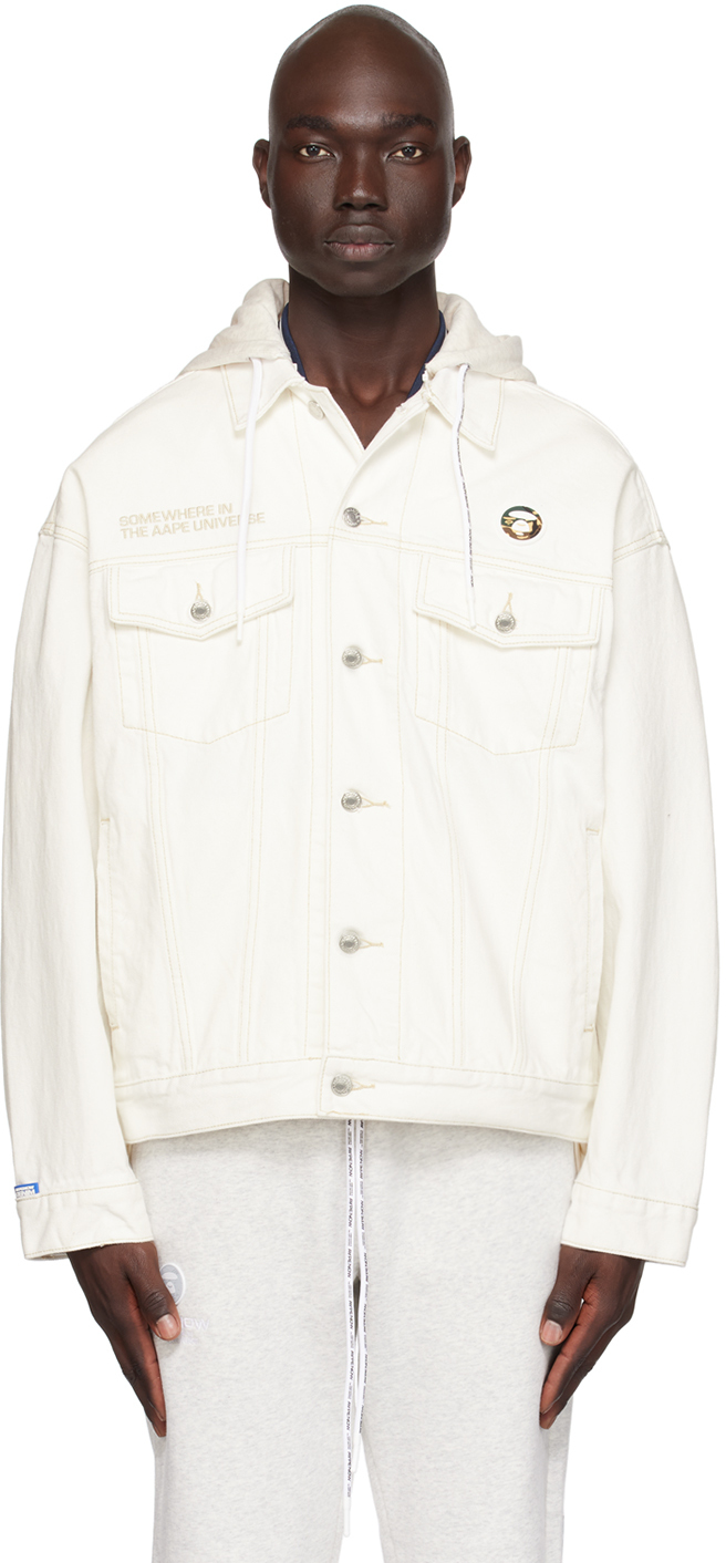 Aape By A Bathing Ape Logo-patch Cotton Denim Jacket In Weiss