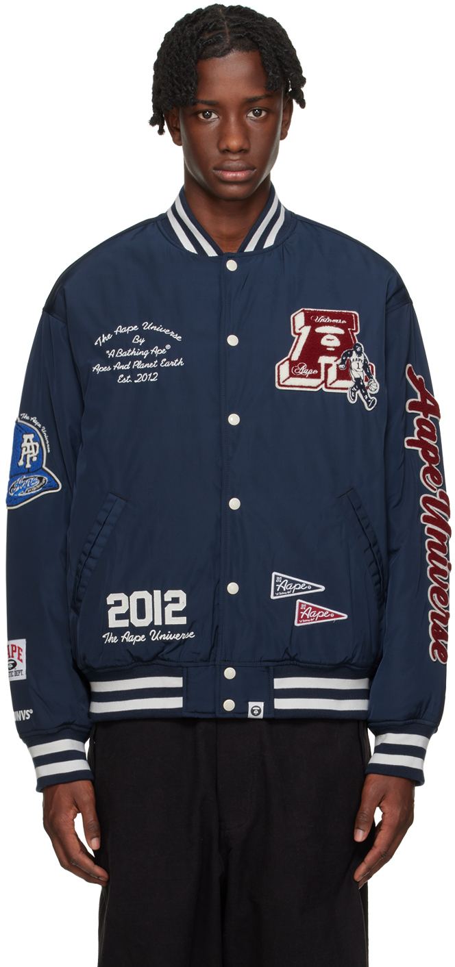 Navy Patch Bomber Jacket by AAPE by A Bathing Ape on Sale