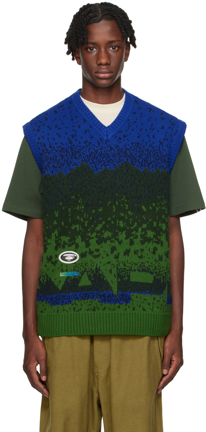 AAPE by A Bathing Ape: Blue & Green Jacquard Vest | SSENSE