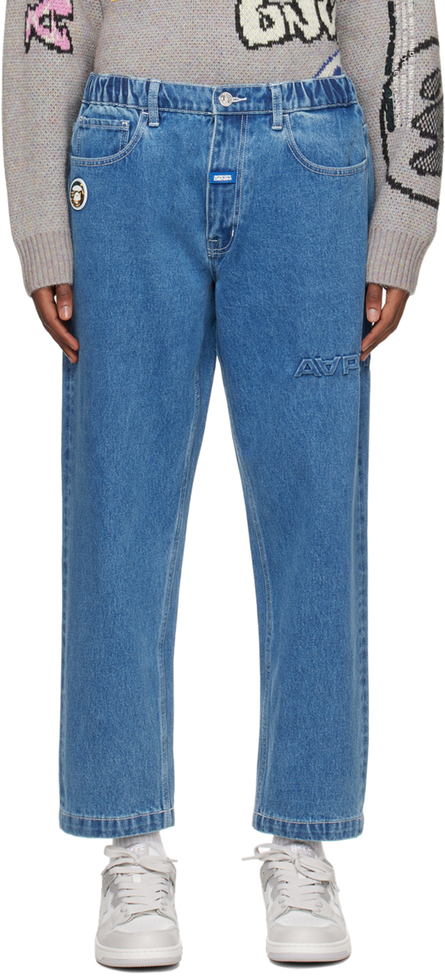 Blue Embossed Jeans