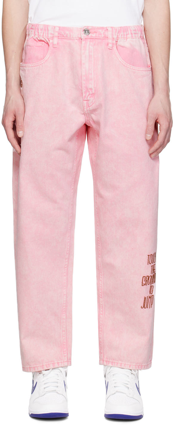 Shop Aape By A Bathing Ape Pink Embroidered Jeans In Pkl Light Pink