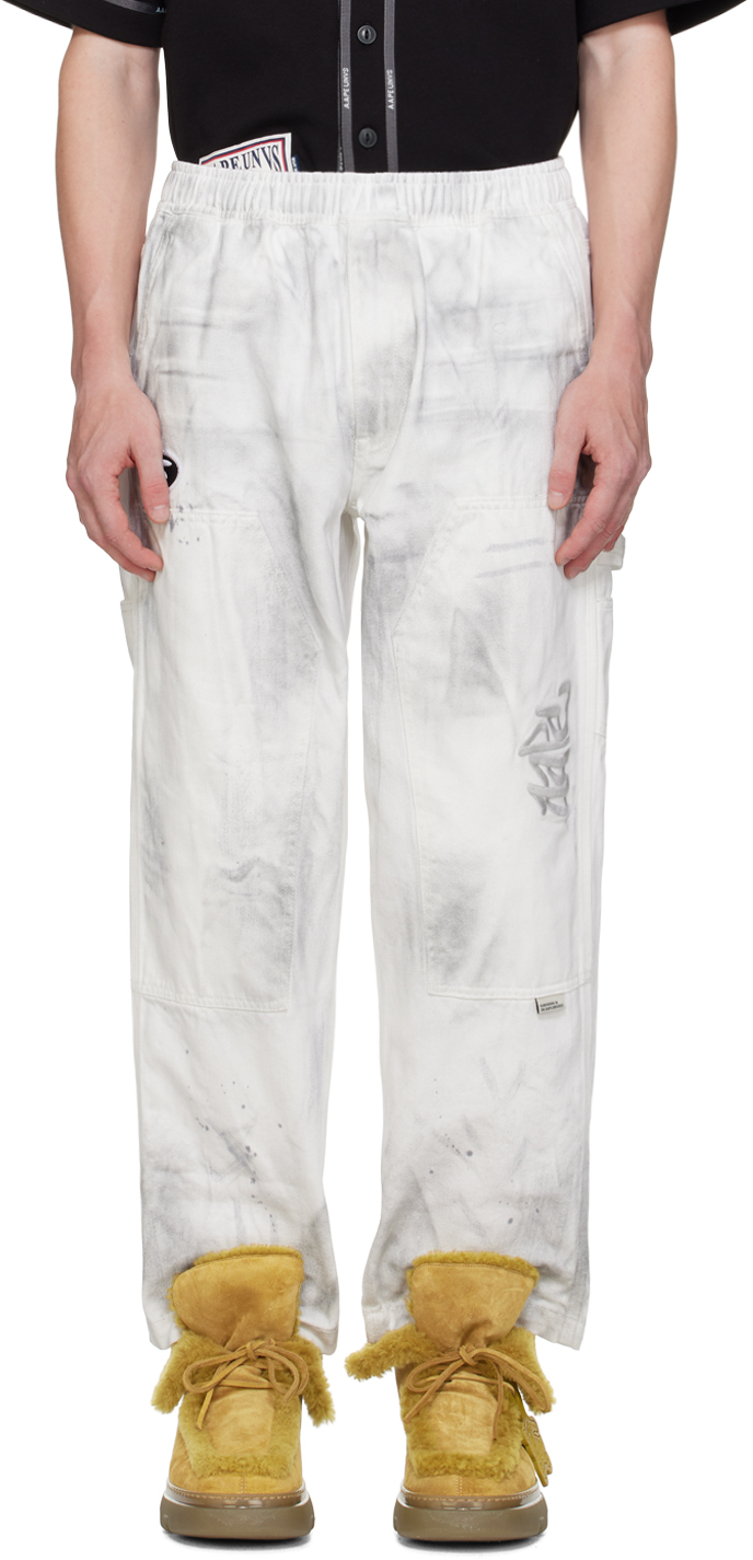 White Embroidered-Logo Jeans