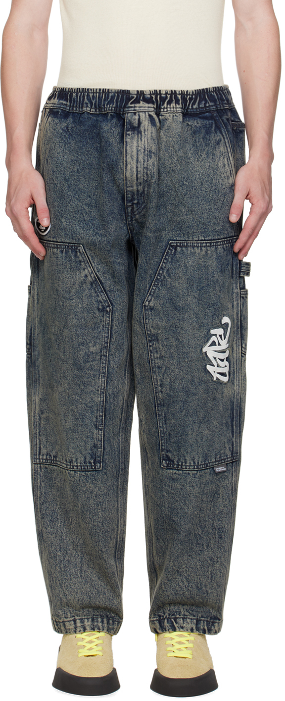 Blue Embroidered-Logo Jeans