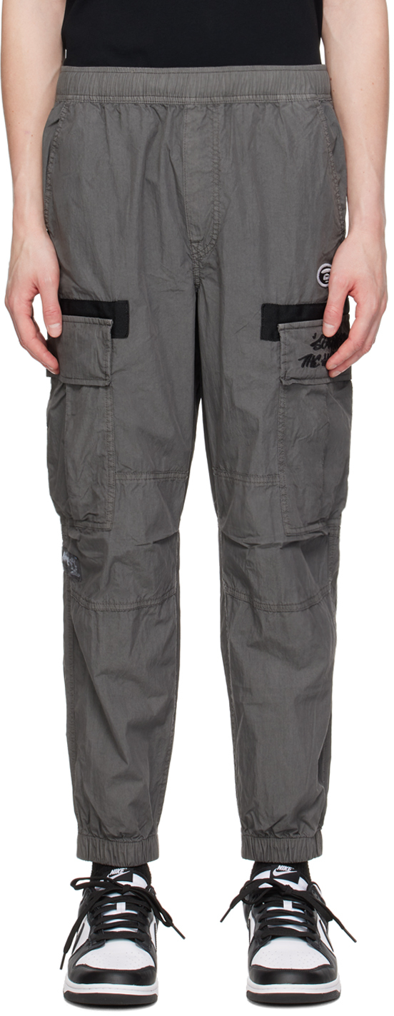 Gray Embroidered Cargo Pants by AAPE by A Bathing Ape on Sale