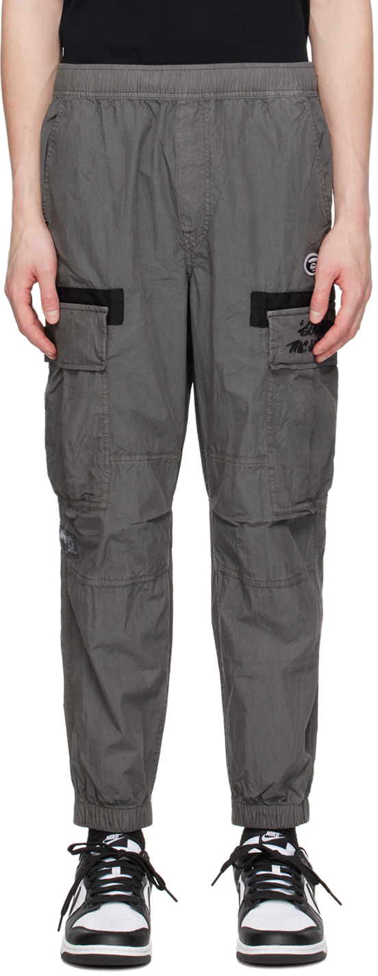 Shop Aape By A Bathing Ape Gray Embroidered Cargo Pants In Bkx Black