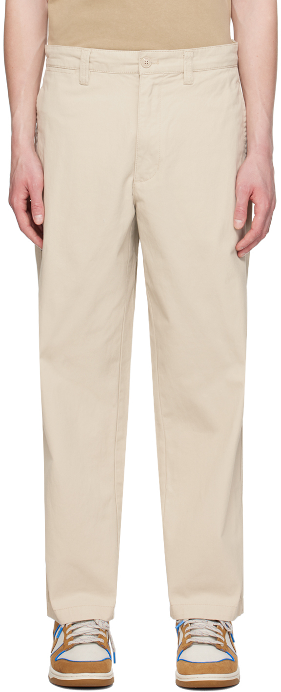 Shop Aape By A Bathing Ape Beige Embroidered Trousers In Bge Beige (grey)