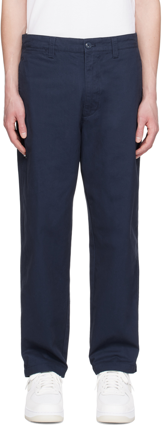 Shop Aape By A Bathing Ape Navy Embroidered Trousers In Nyx Navy