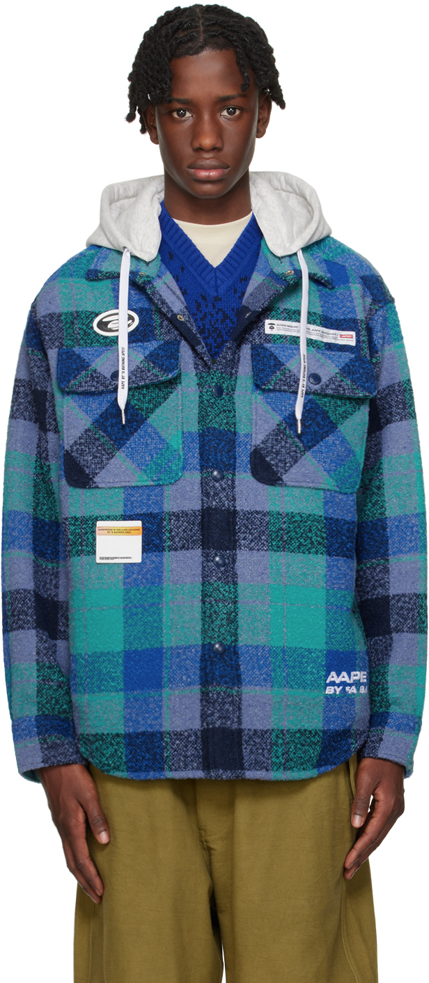 AAPE BY *A BATHING APE® logo-patch hooded padded jacket - Blue