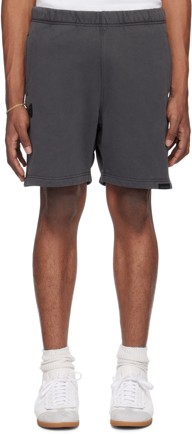 Shop Aape By A Bathing Ape Gray Embroidered Shorts In Bkl Light Black