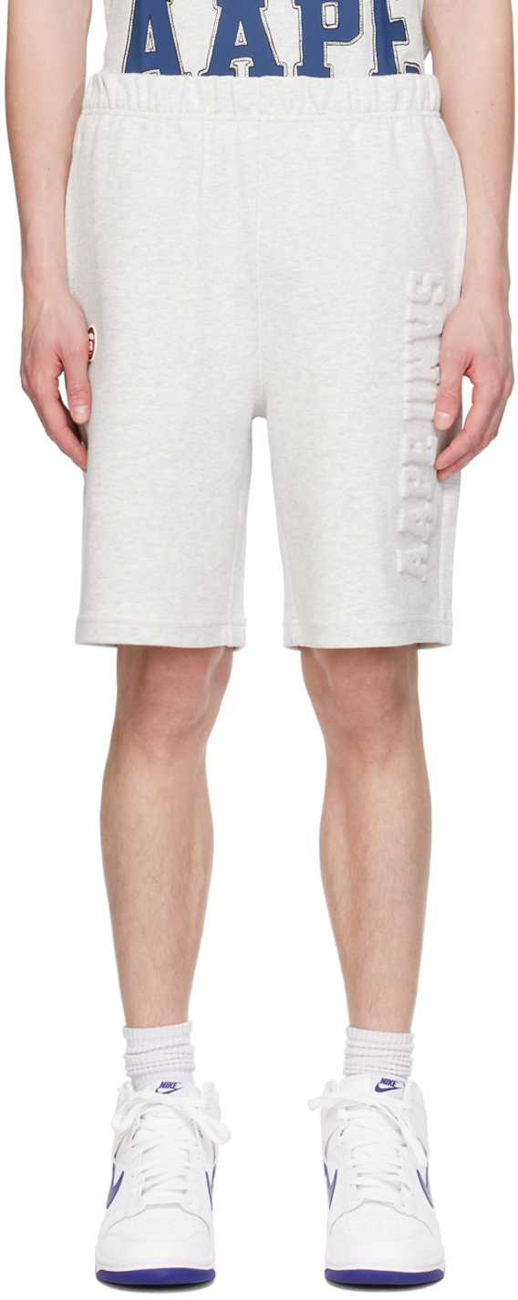 Shop Aape By A Bathing Ape Gray Embossed Shorts In Wh2 Heather White